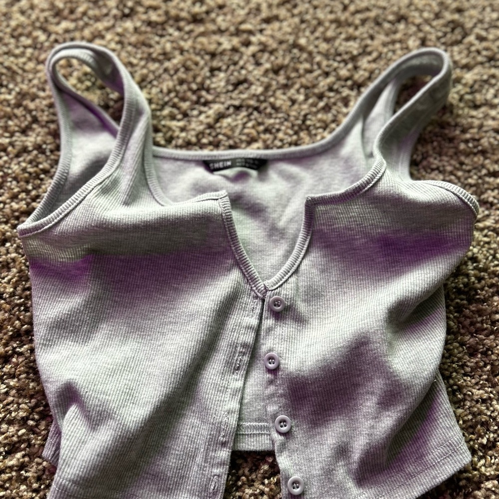 SHEIN Light Gray Ribbed Button-Up Top